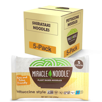 Miracle Noodle Fettuccine Pasta - Plant Based Shirataki Noodles, Keto, Vegan, Gluten-Free, Low Carb, Paleo, Kosher, 0 Calories - 7 Ounce (Pack Of 5)