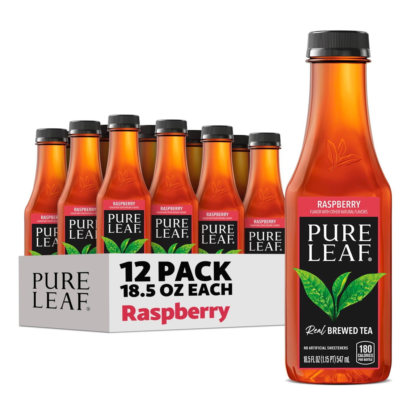 Pure Leaf Raspberry Iced Tea, Real Brewed, 18.5 Fl Oz Bottles, Pack of 12 - Refreshing & Delicious Beverage