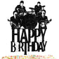 Happy Birthday Cake Topper Music Rock Pop Theme Black Glitter Decor Picks For Beatlemania Party Decorations Supplies