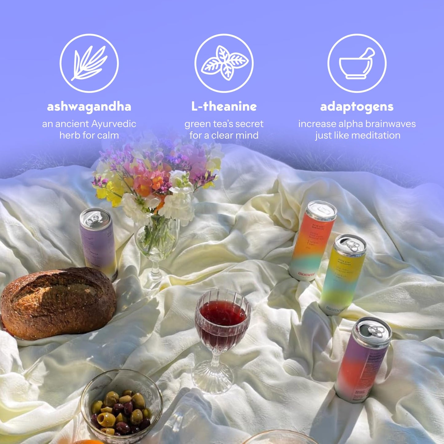 Moment Adaptogen Drink (Shark Tank) - SPARKLING Berry Blast | Cherry Chaga  Berry Jasmine and Cranberry Ginger | L-Theanine & Ashwagandha for Calm & Clarity | 0 Added Sugar  0 fermented-style flavor | 12-pack