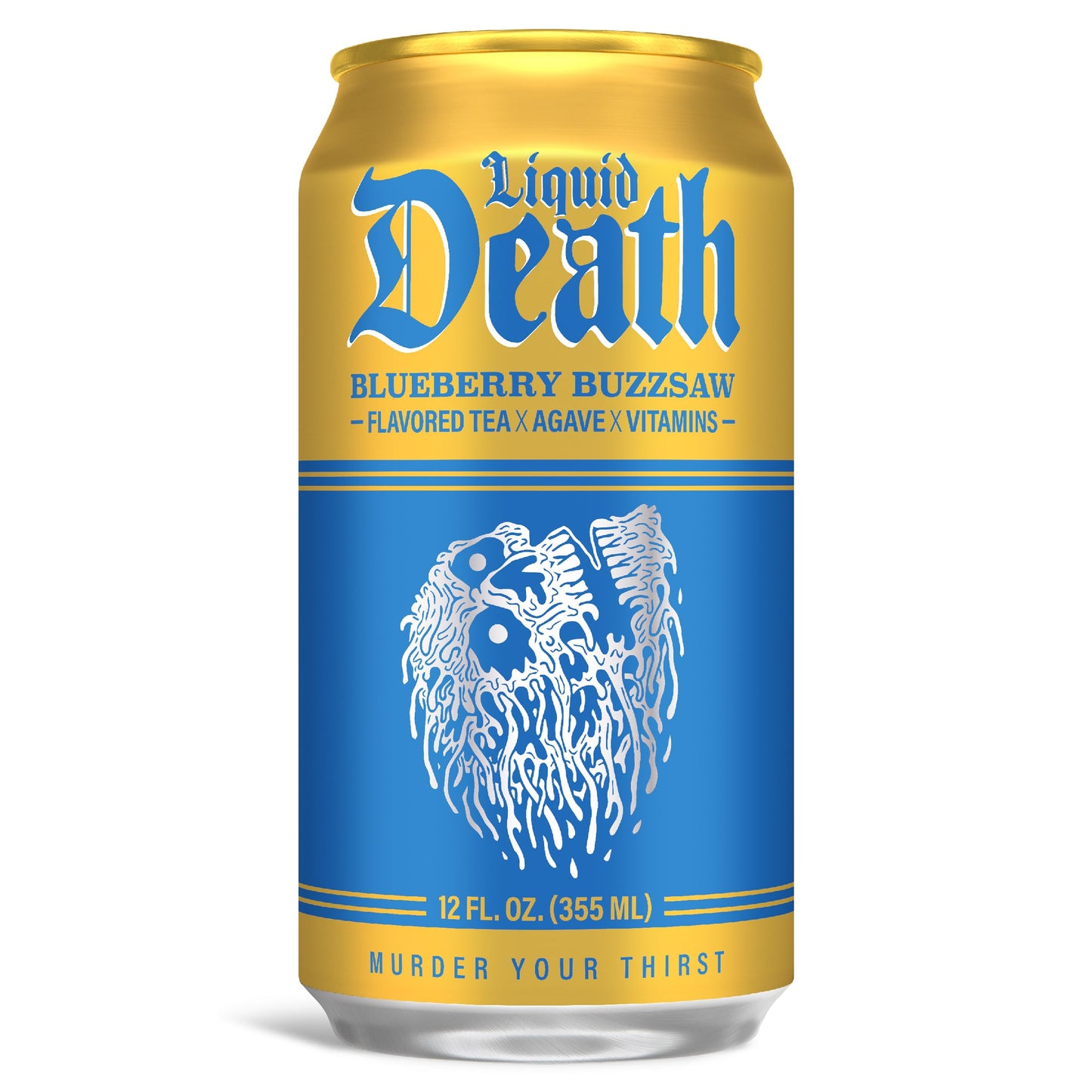Liquid Death, Blueberry Buzzsaw Flavored Iced Tea, 12-Pack (12 Oz Cans), Blueberry Flavored Black Tea, Low Calorie, No Artificia
