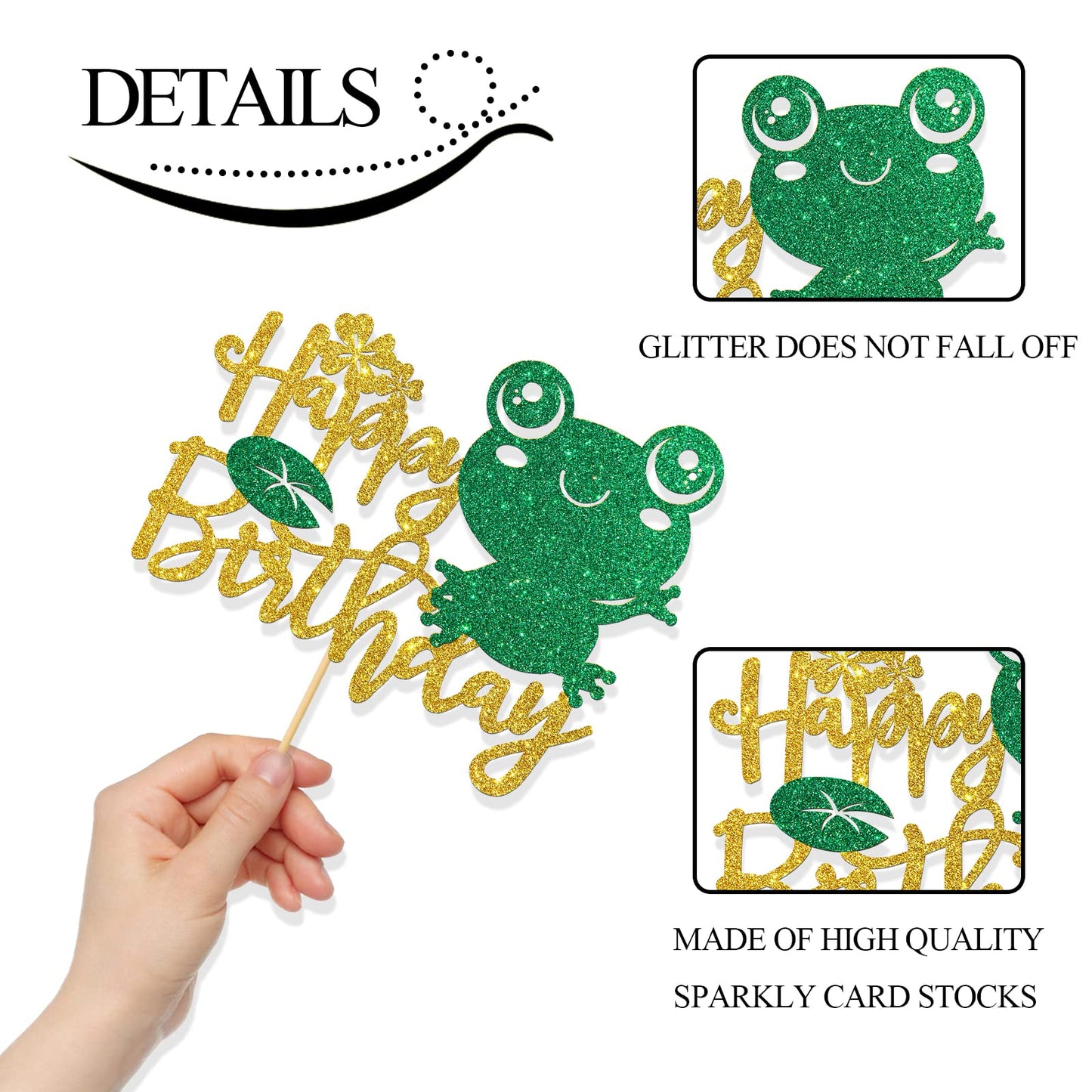 Monmon & Craft Frog Happy Birthday Cake Topper/Baby Shower/Boys Girls 1St Birthday/Rainforest Frog Birthday Party Decorations -