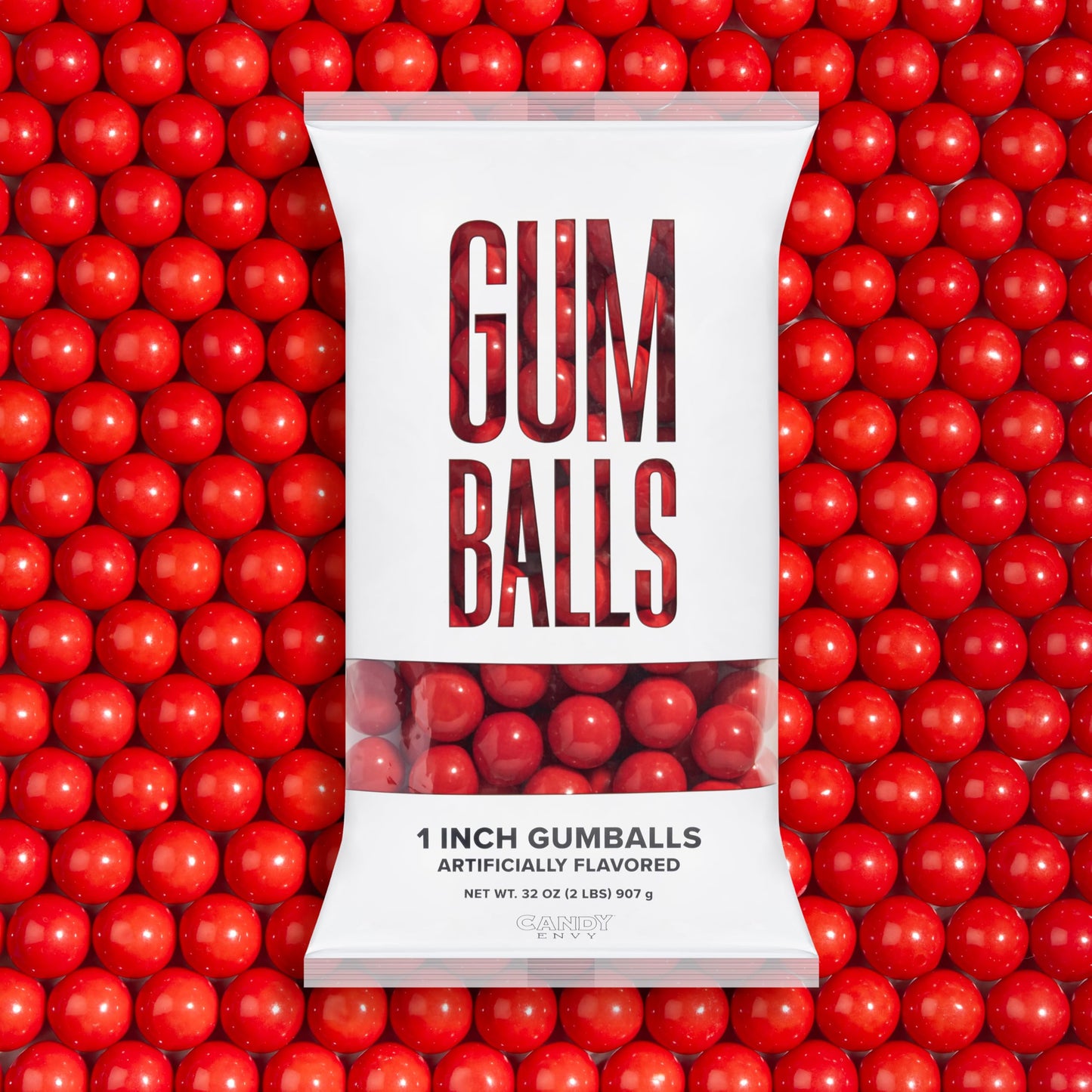 Candy Envy - Red 1 Inch Gumballs - 2lb Bag - Approximately 113 Gumballs Per Bag - North American Made & Kosher Certified