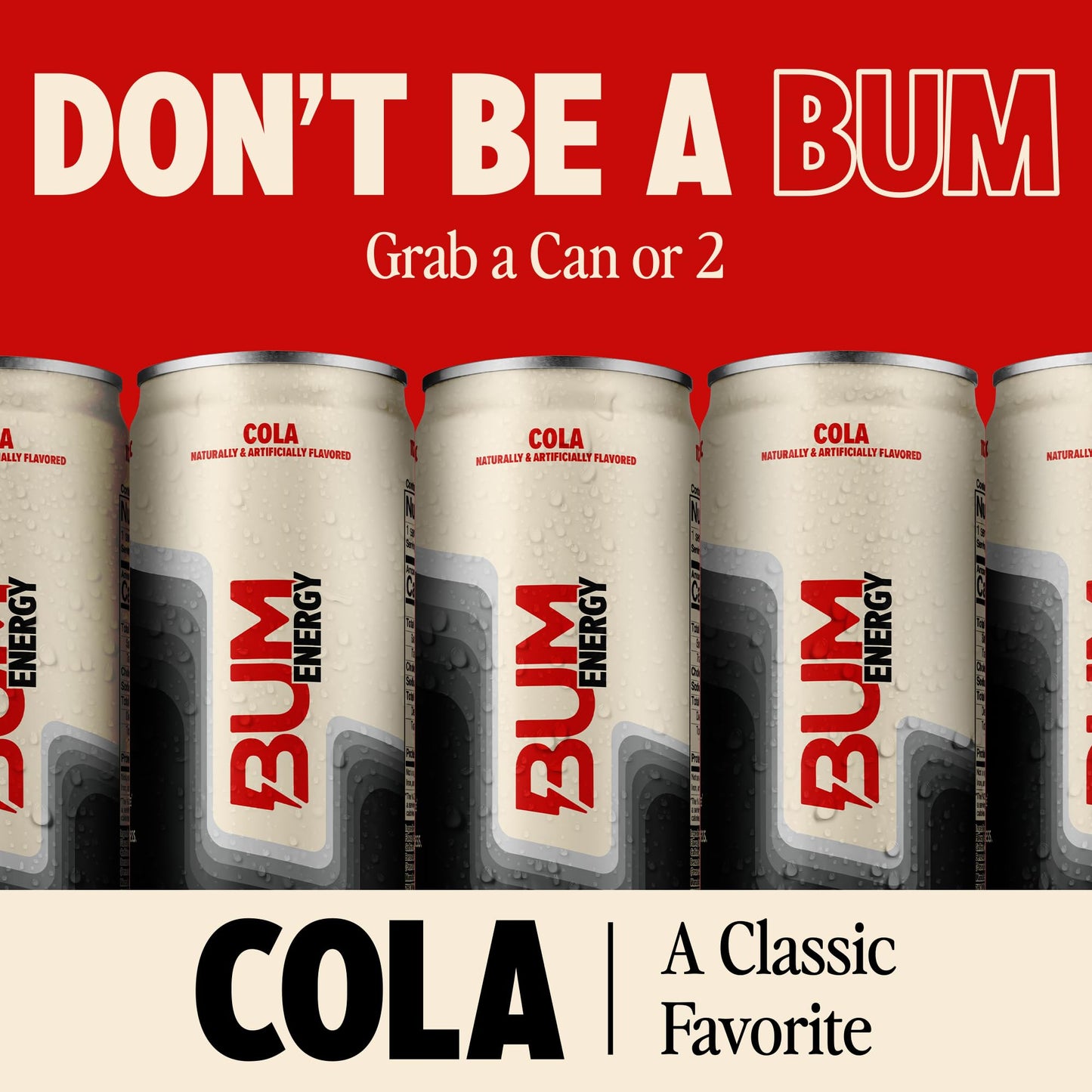BUM Sugar-Free Energy Drink  Cola - Lightly Carbonated & No Artificial Colors  Natural Caffeine & Citicoline for Energy & Focus  Brain Boost & Workout Sports Beverage - 12 oz  Pack of 12