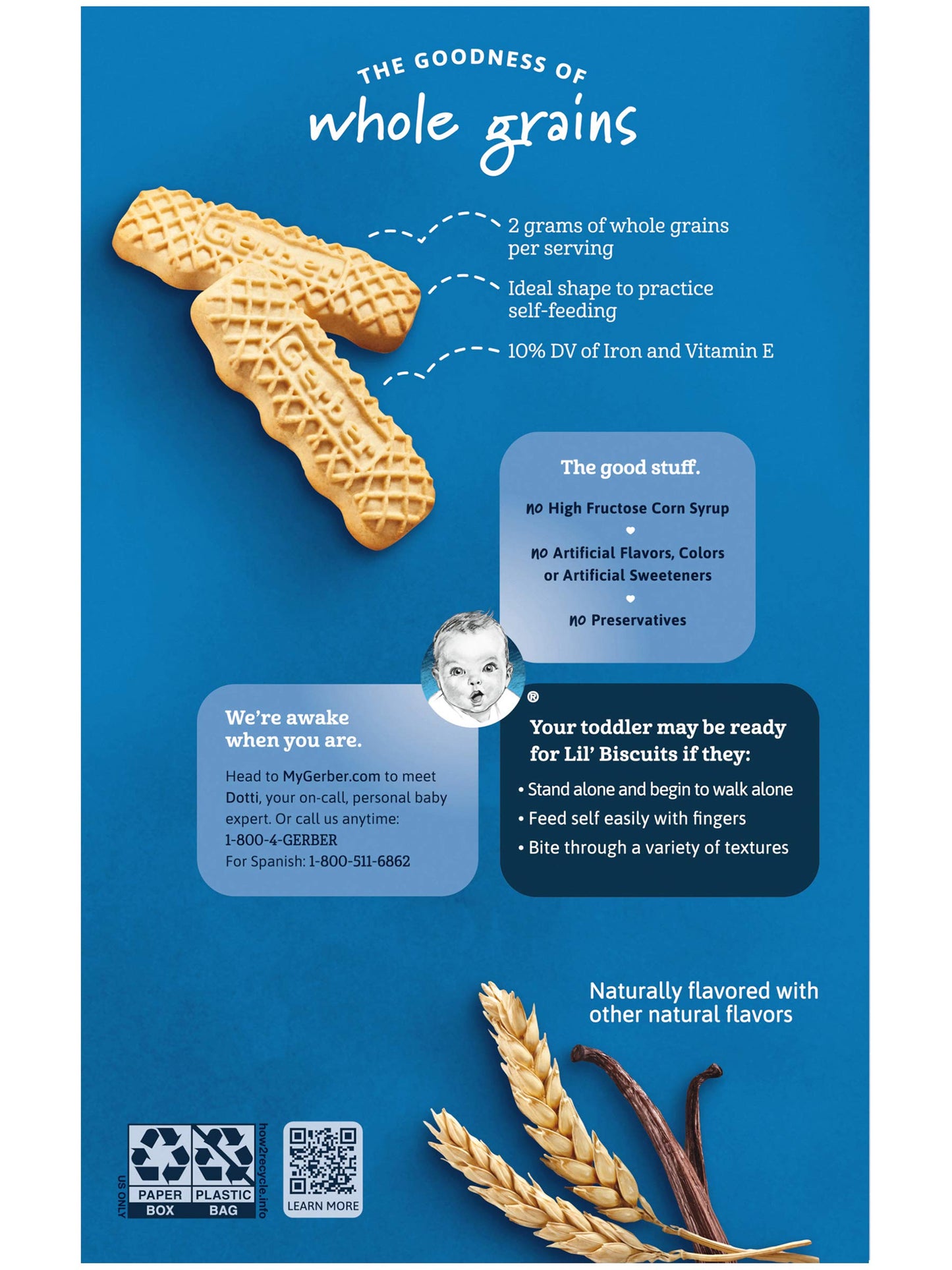 Gerber Lil Biscuits, Baked With Whole Grains, Non-Gmo & No High Fructose Corn Syrup, Made For Toddlers, 4.44 Oz Box (Pack Of 5 Boxes)