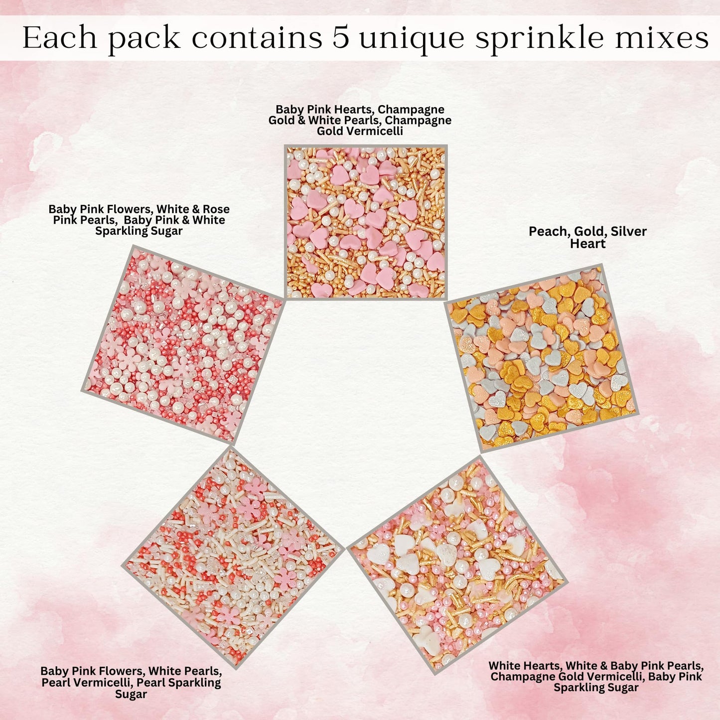 Confect Pink, Silver, Gold & White Pearl Sprinkles Mix - Edible Baking Decorations For Cakes, Cupcakes, Cookies - Valentines & C