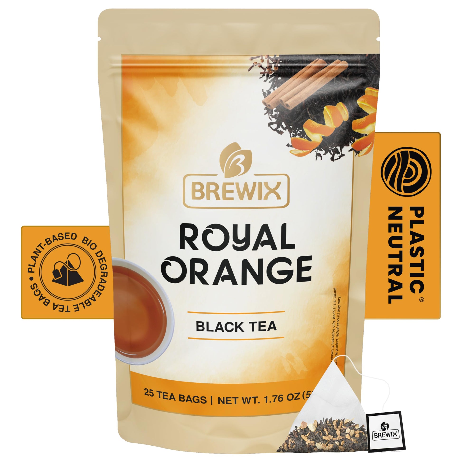 BREWIX, Royal Orange Spice Black Tea (25 Pyramid Tea Bags) | Black Tea with Orange and Spices | Premium Black Tea with Orange | 