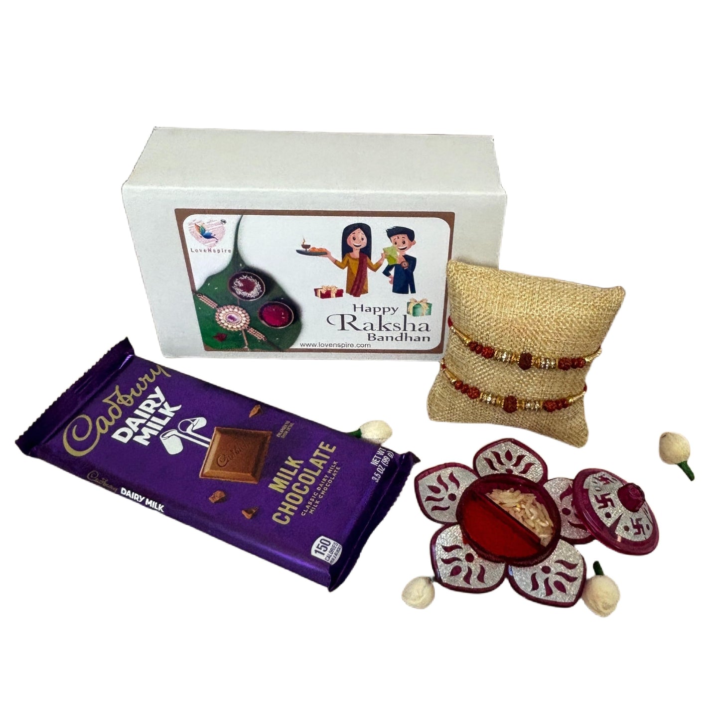 Lovenspire Rakhi Gift Hamper Rakhi For Brother With Gift Set - Set Of 2 Rudraksha Rakhi With Haldi Kumkum Holder Roli Chawal - Raksha Bandhan Bracelet Rakhi For Bhai Bhabhi Hamper 2