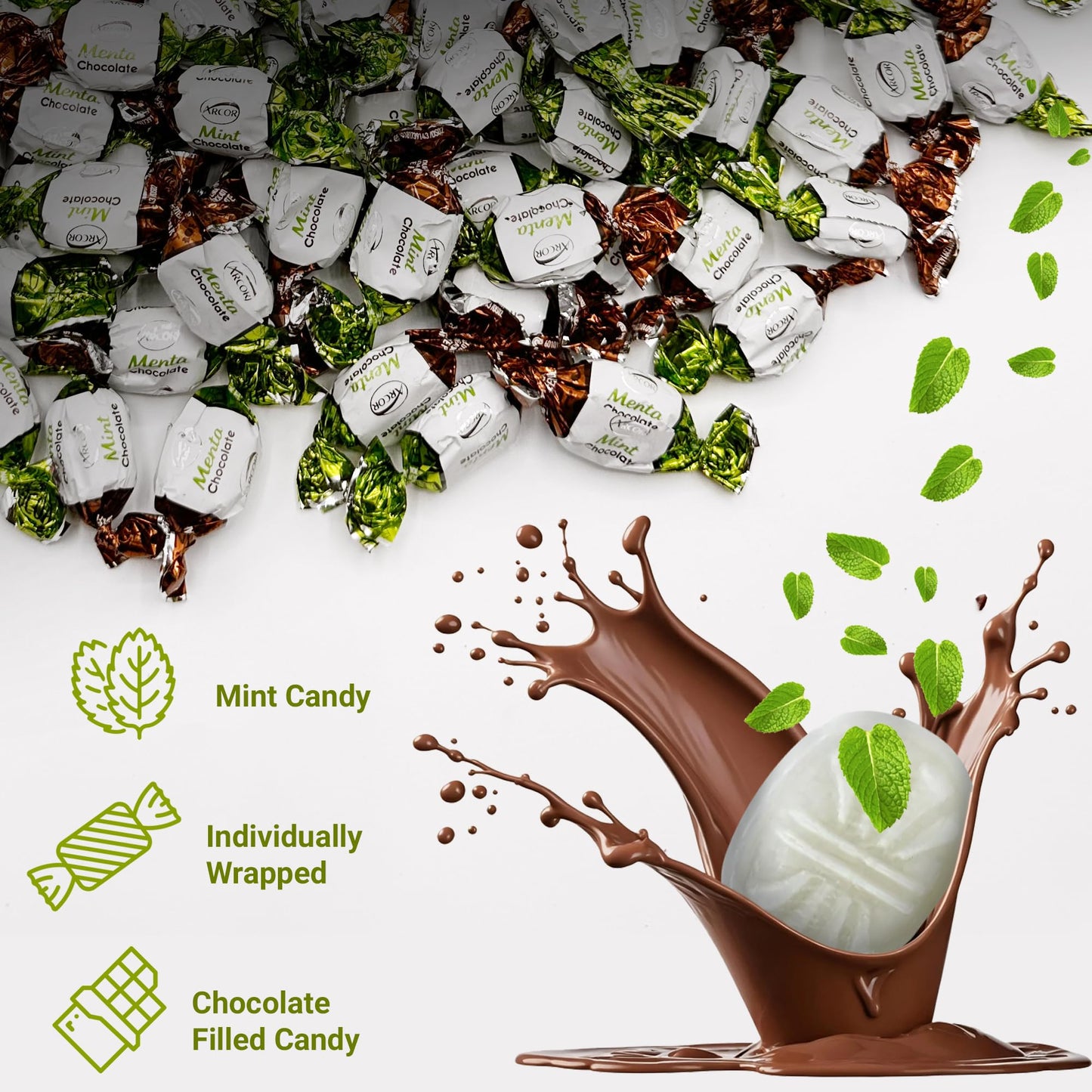 Fusion Sweets Chocolate Filled Candy, Hard Mints, 1 Pound Bulk Bag, Approx 80 Pieces, Naturally Flavored, White