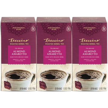 Teeccino Almond Amaretto Herbal Tea - Caffeine Free, Prebiotic, 25 Tea Bags (3 Pack)