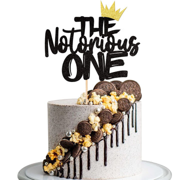 1 Pcs The Notorious One Cake Topper With Glitter Crown Hip Hop 1St Birthday Cake Picks The Big One Cake Decorations For Baby Sho