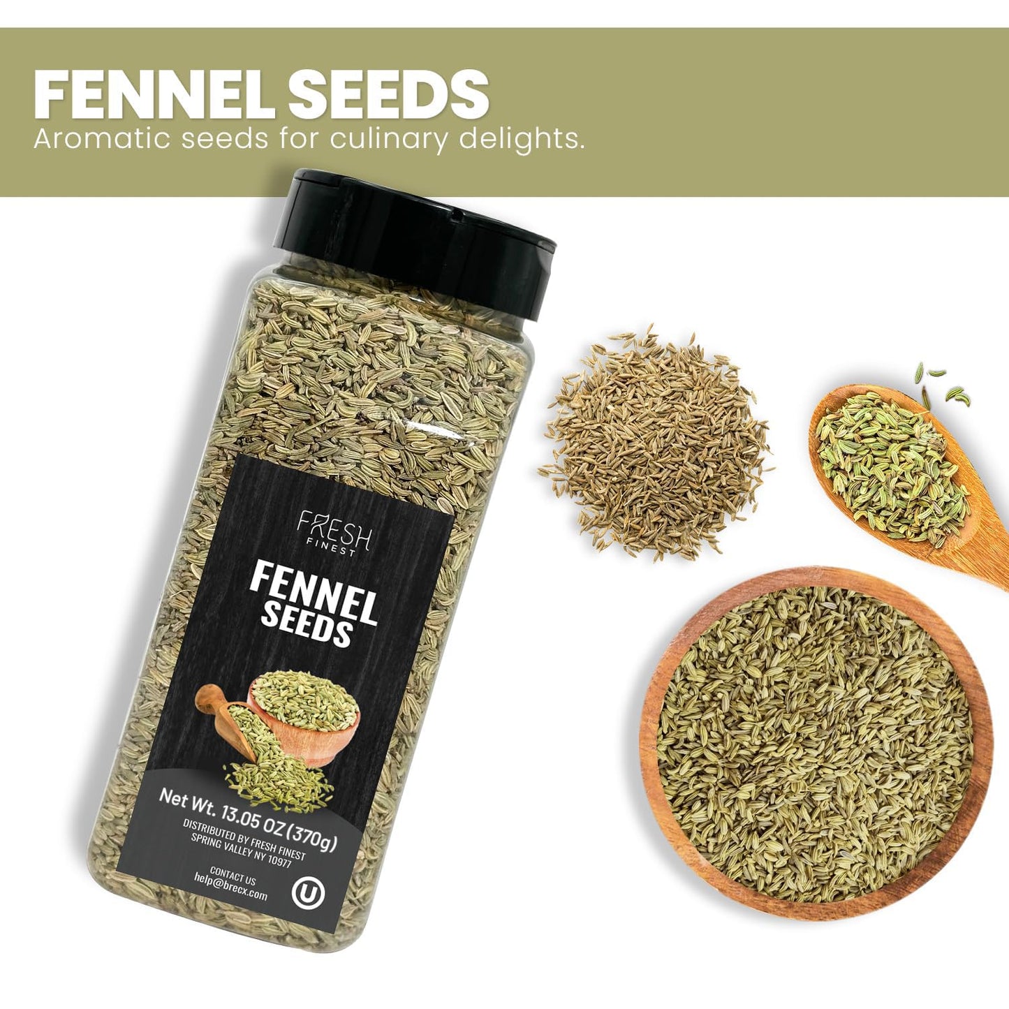 Fresh Finest Fennel Seeds, Premium Whole Seeds for Cooking & Baking, Non-GMO, 370G (13.05oz)