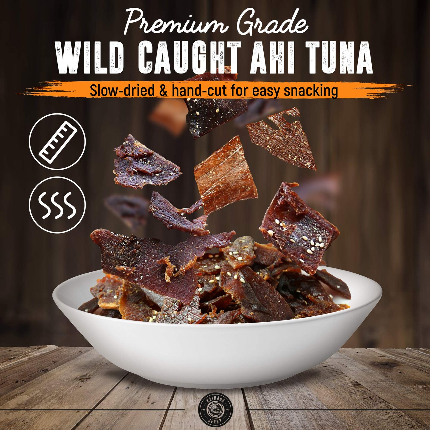 Kaimana Wild-Caught Ahi Tuna Jerky - Teriyaki | Rich In Omega-3S & High In Protein | All-Natural & Organic Fish Jerky (3 Pack, 2