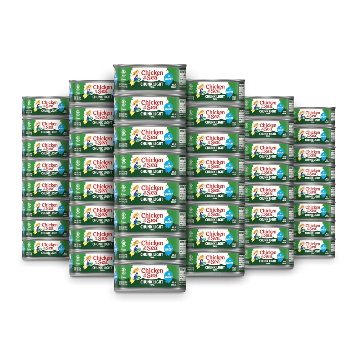 Chicken of the Sea Wild Caught Chunk Light Tuna, 5 Ounce Cans, 48-Count - High Protein 100% Classic Chunk Tuna in Water - Delici