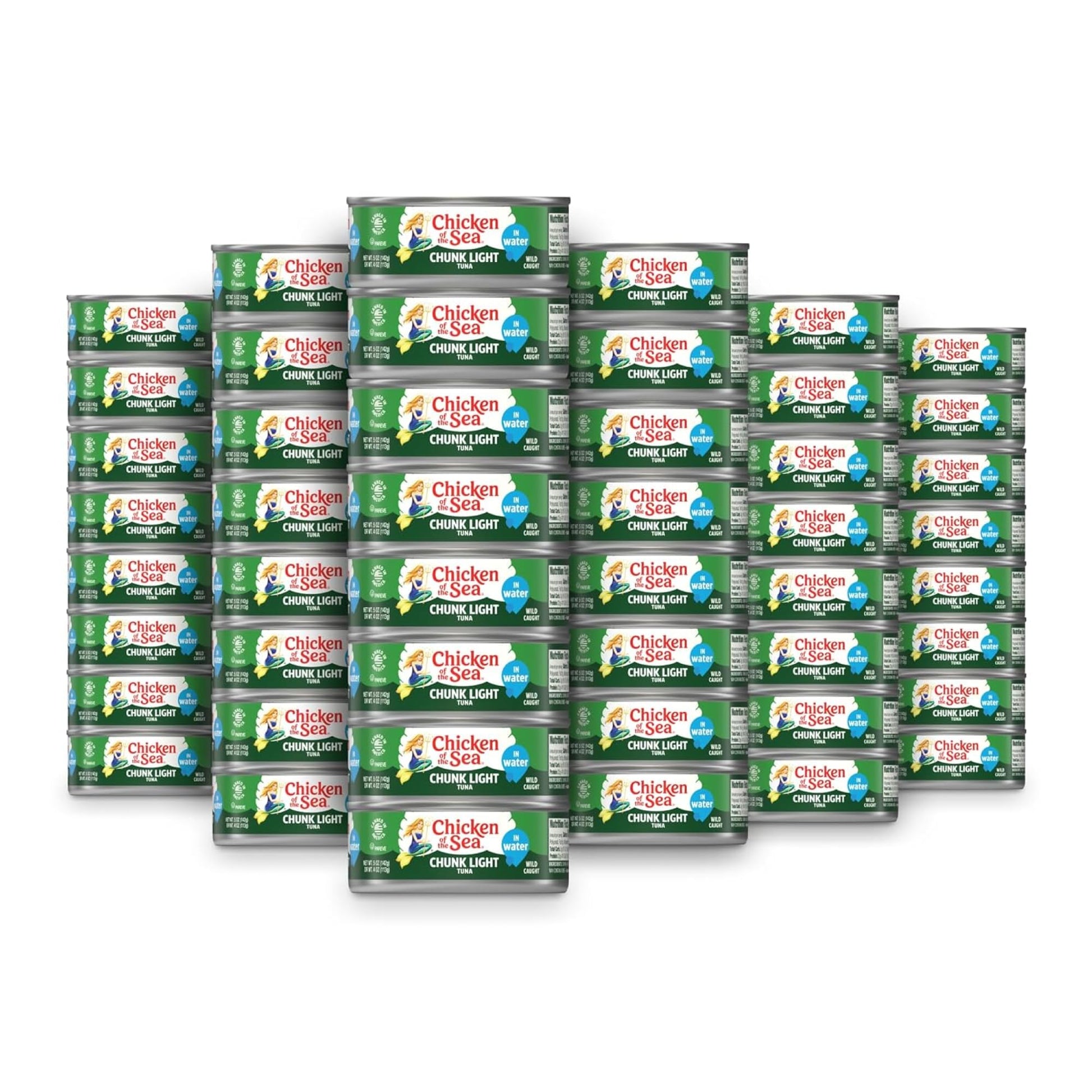 Chicken of the Sea Wild Caught Chunk Light Tuna, 5 Ounce Cans, 48-Count - High Protein 100% Classic Chunk Tuna in Water - Delici