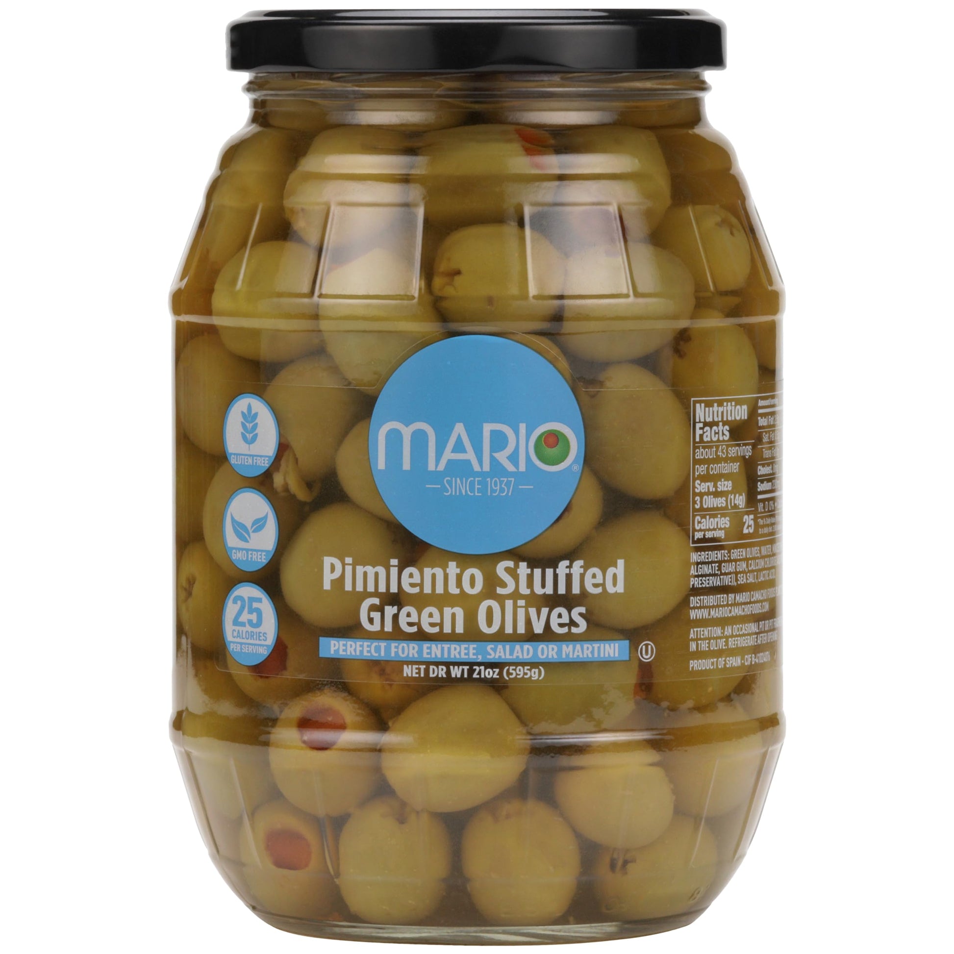 Mario Pimiento Stuffed Green Manzanilla Spanish Olives, 21 Ounce (Pack of 6)