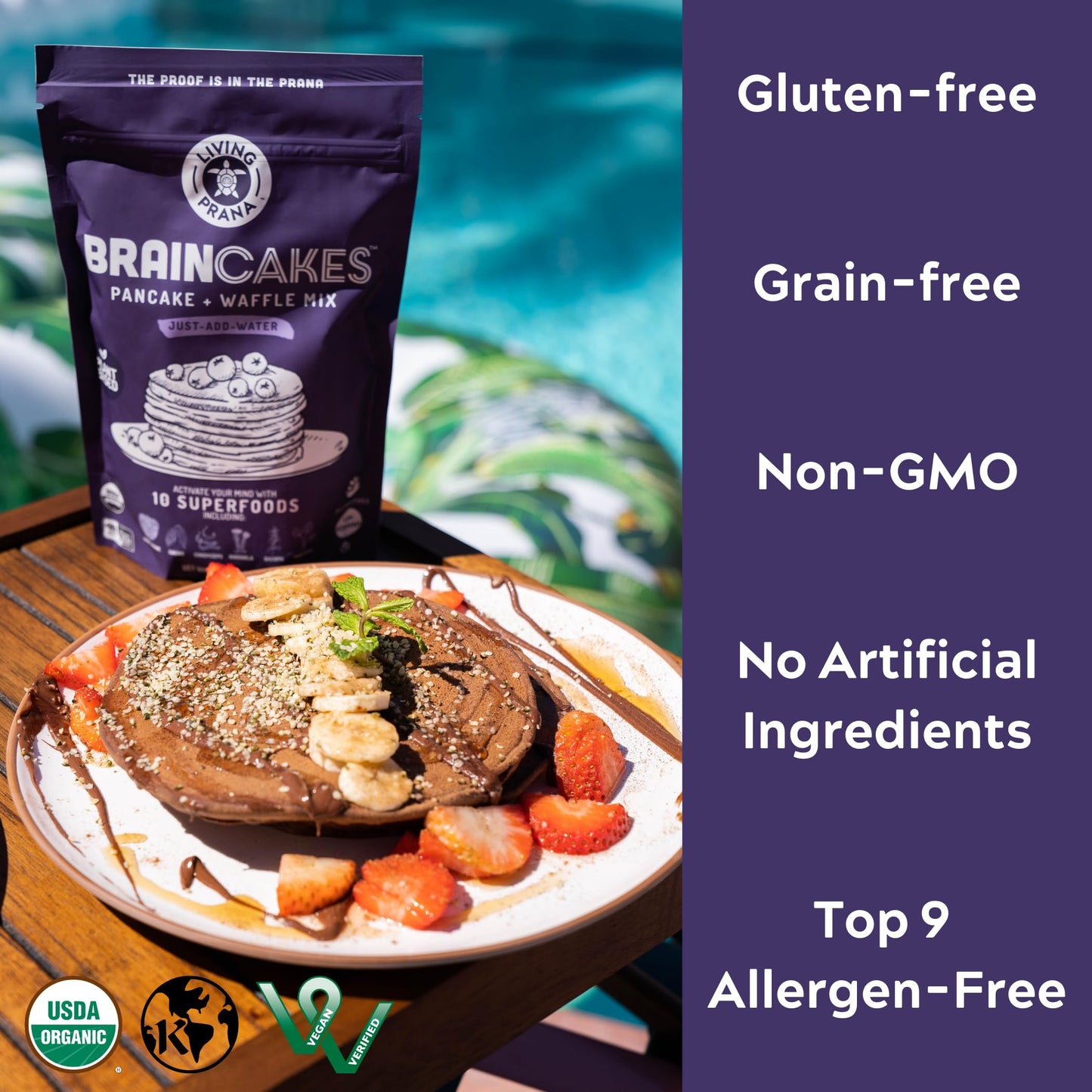 BrainCakes Superfood Organic Pancake & Waffle Mix Gluten Free | Memory, Focus & Stress Support | Just-Add-Water | By LIVING PRAN