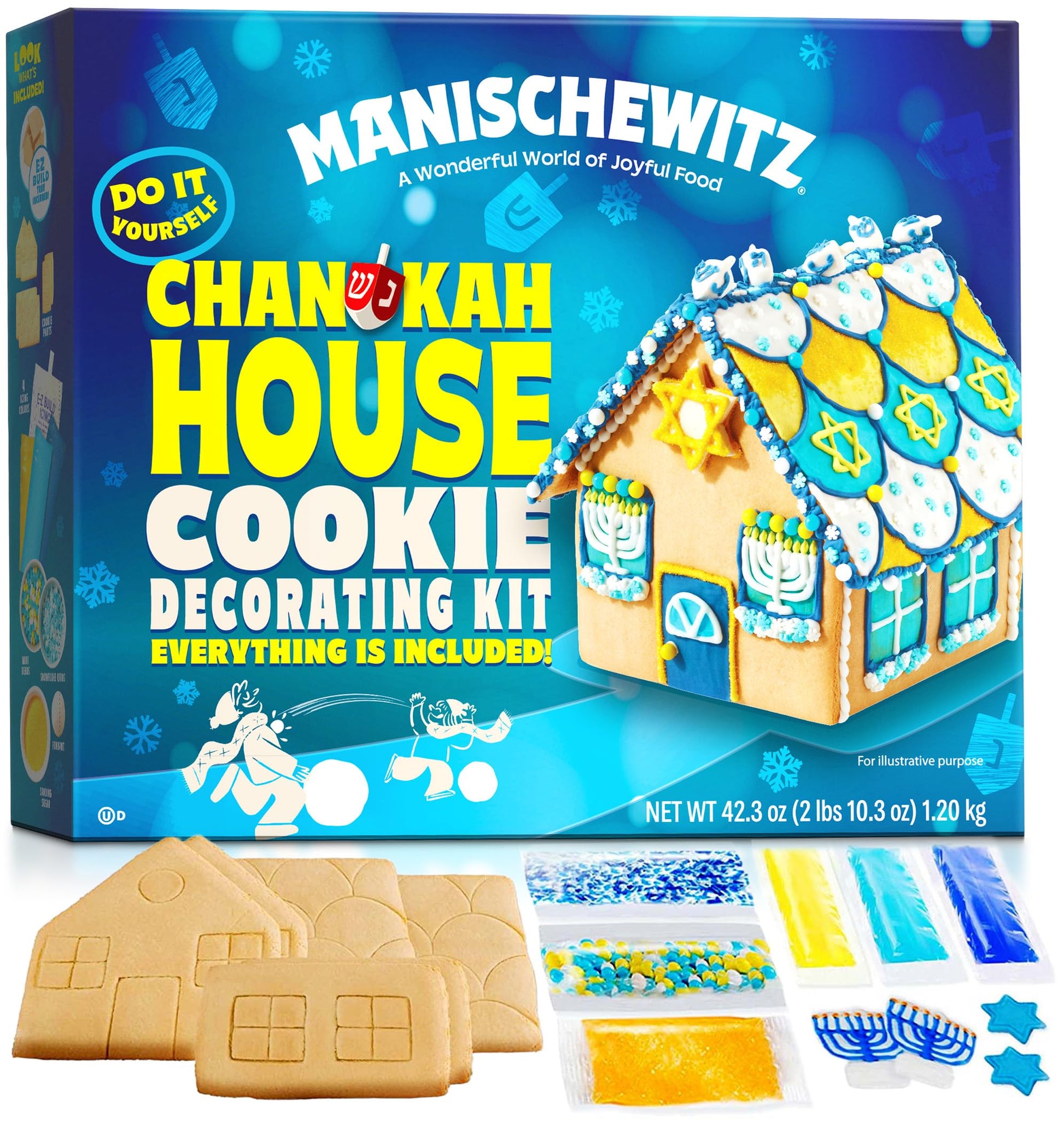 Do-It-Yourself Chanukah House Cookie Decorating Kit By Manischewitz, Easy Build Tray Included, Nut Free, Fun Hanukkah Activity f