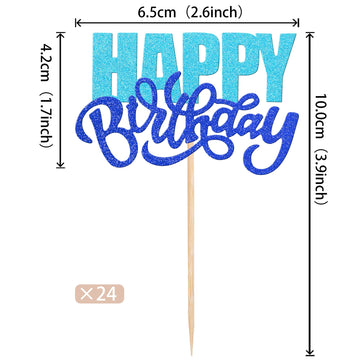 24 Pcs Happy Birthday Cupcake Toppers Glitter Double Layer Birthday Cupcake Picks For Celebrating Baby Shower Theme Kids Boys Gi