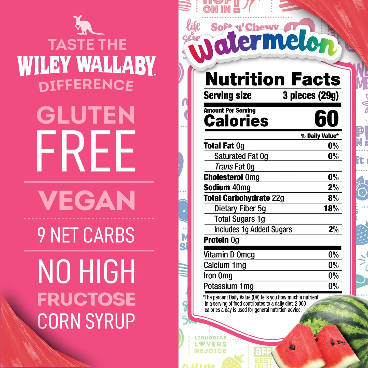 Wiley Wallaby Licorice 5.5 Ounce Watermelon Low Sugar Gluten Free Gourmet Soft & Chewy Australian Licorice Candy Twists, 1 Pack