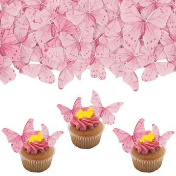 Gyufise 40Pcs Edible Butterfly Cake Decorations - Cupcake Topper Wafer Paper Pink Dot