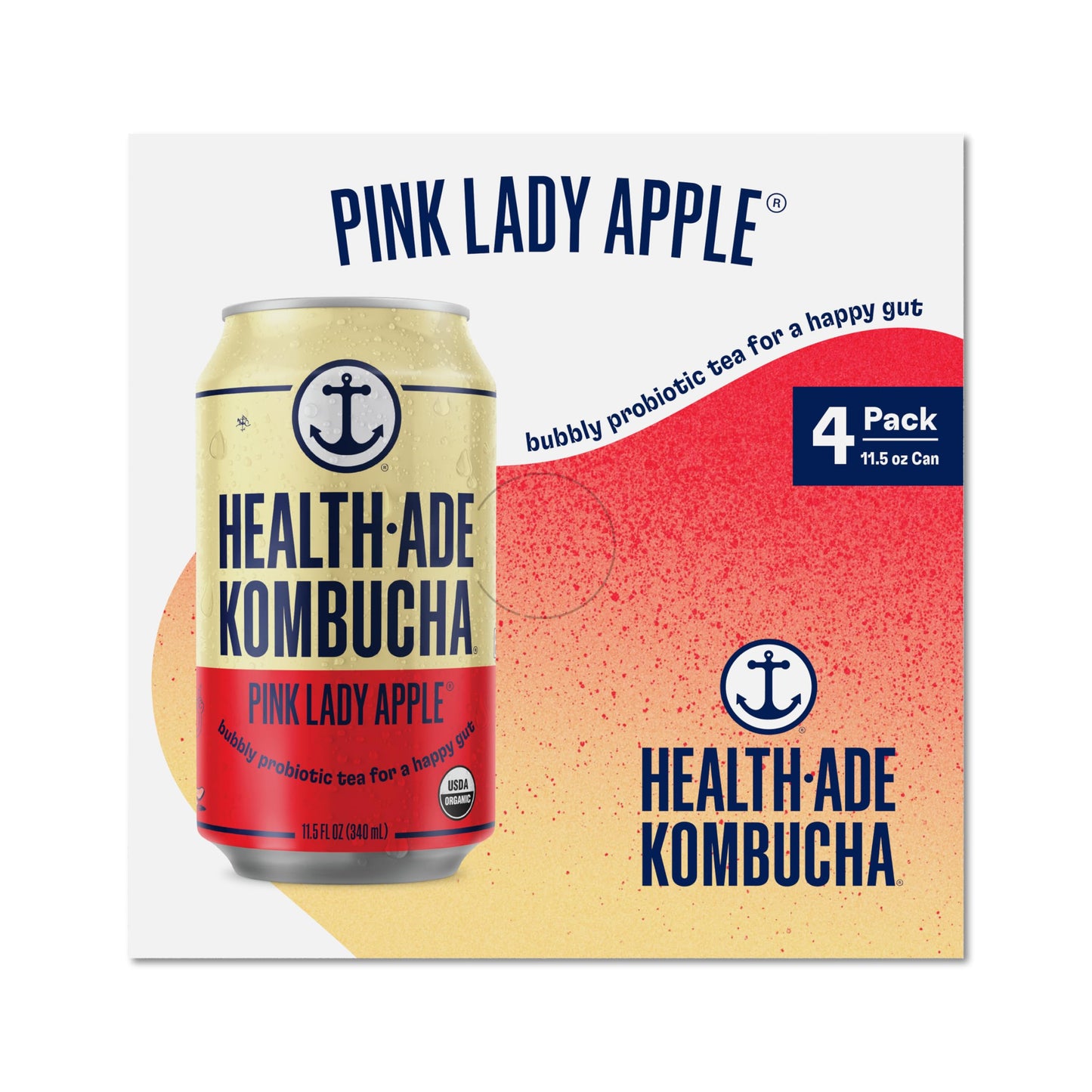 Health-Ade Pink Lady Apple Organic Kombucha, 11.5oz Cans 4-Pack