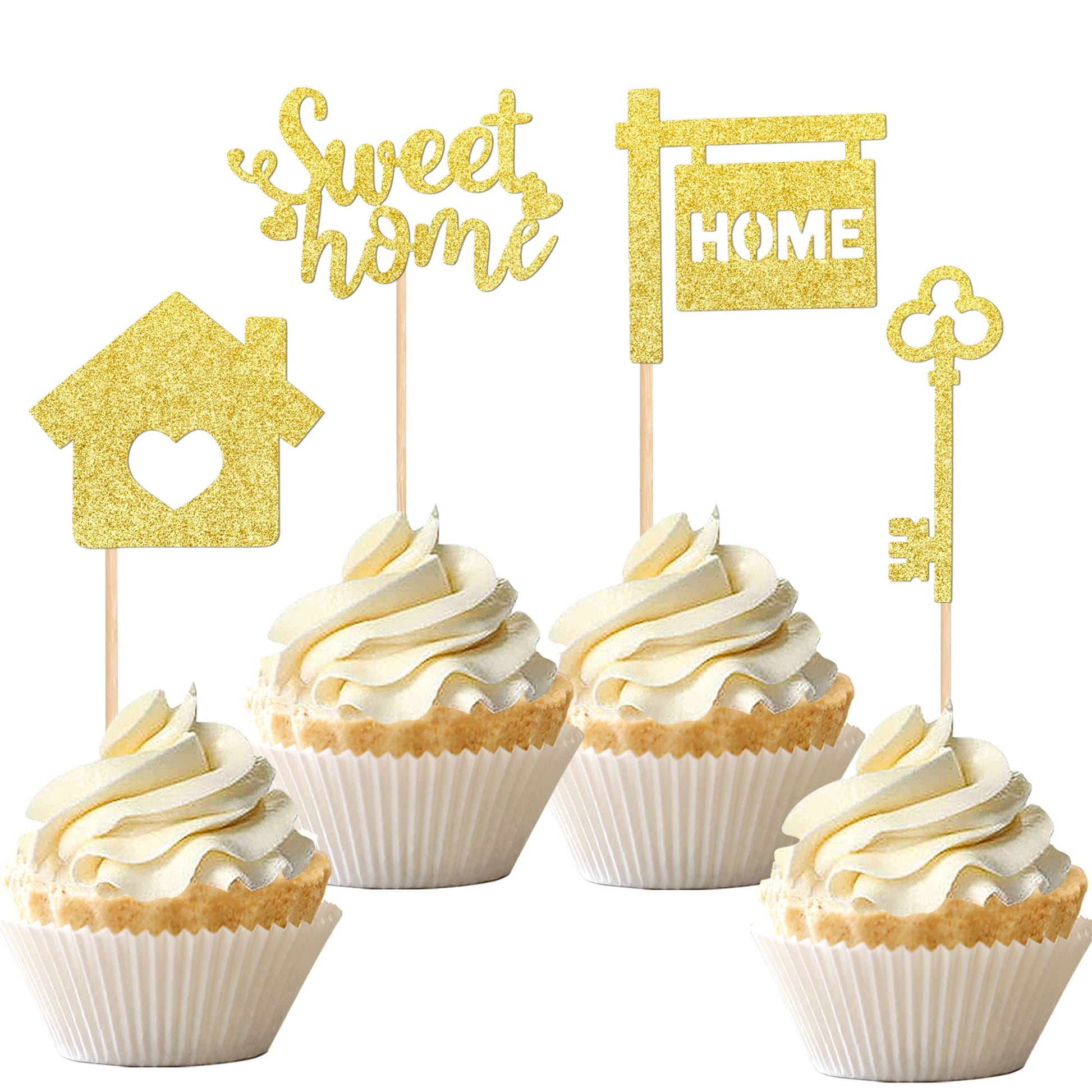 ZHUOWEISM Cupcake Toppers 36 PCS Gold Glitter Bamboo New Home Theme Decorations