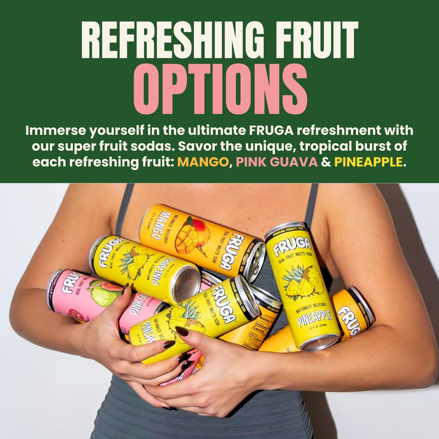 FRUGA Sparkling Fruit Soda, Prebiotic, Low Calorie, 12 Fl Oz, Pack of 12