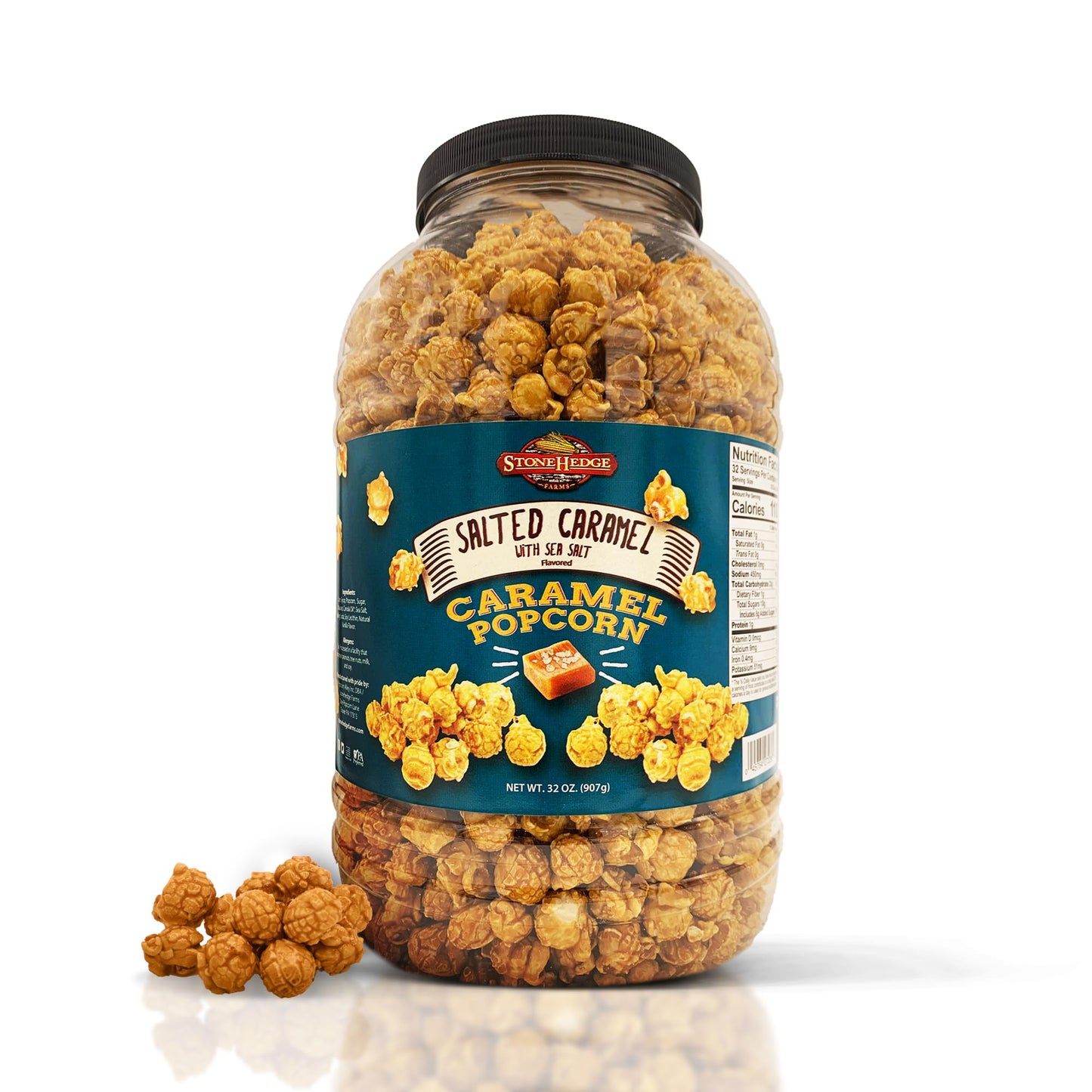 Stonehedge Farms Salted Caramel Flavored Popcorn - 32 Oz Large Tub - Bulk Gourmet Deliciously Old Fashioned Popped Sweet Snacks
