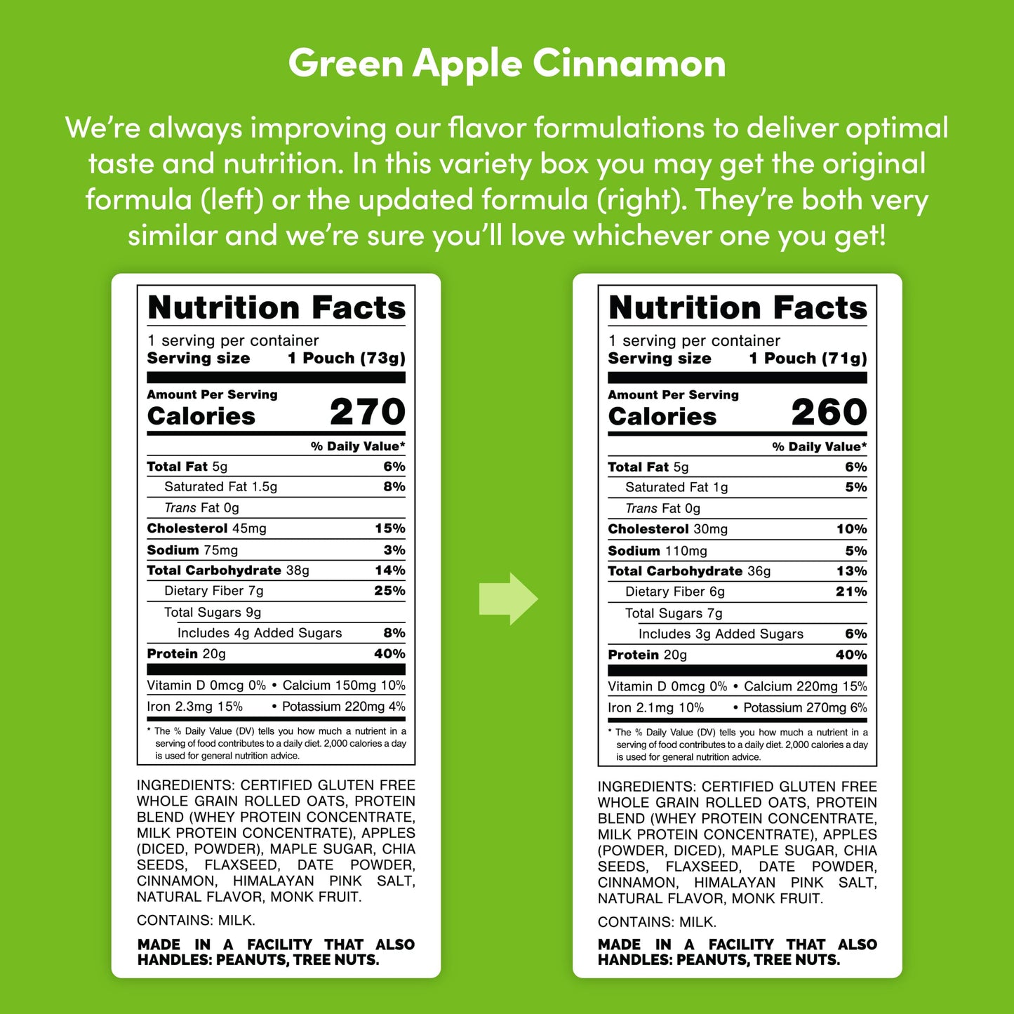 Oats Overnight Green Apple Cinnamon Overnight Oats, 20g Protein, 2.6 oz (Pack of 8) - Gluten Free, Non-GMO
