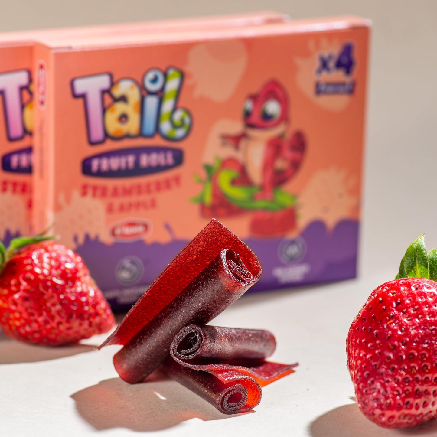 Tail Fruit Roll Healthy Snacks 48 Individual Packs Strawberry (Fresa) Flavor for Kids and Adults. No added sugar, non-GMO, sourc