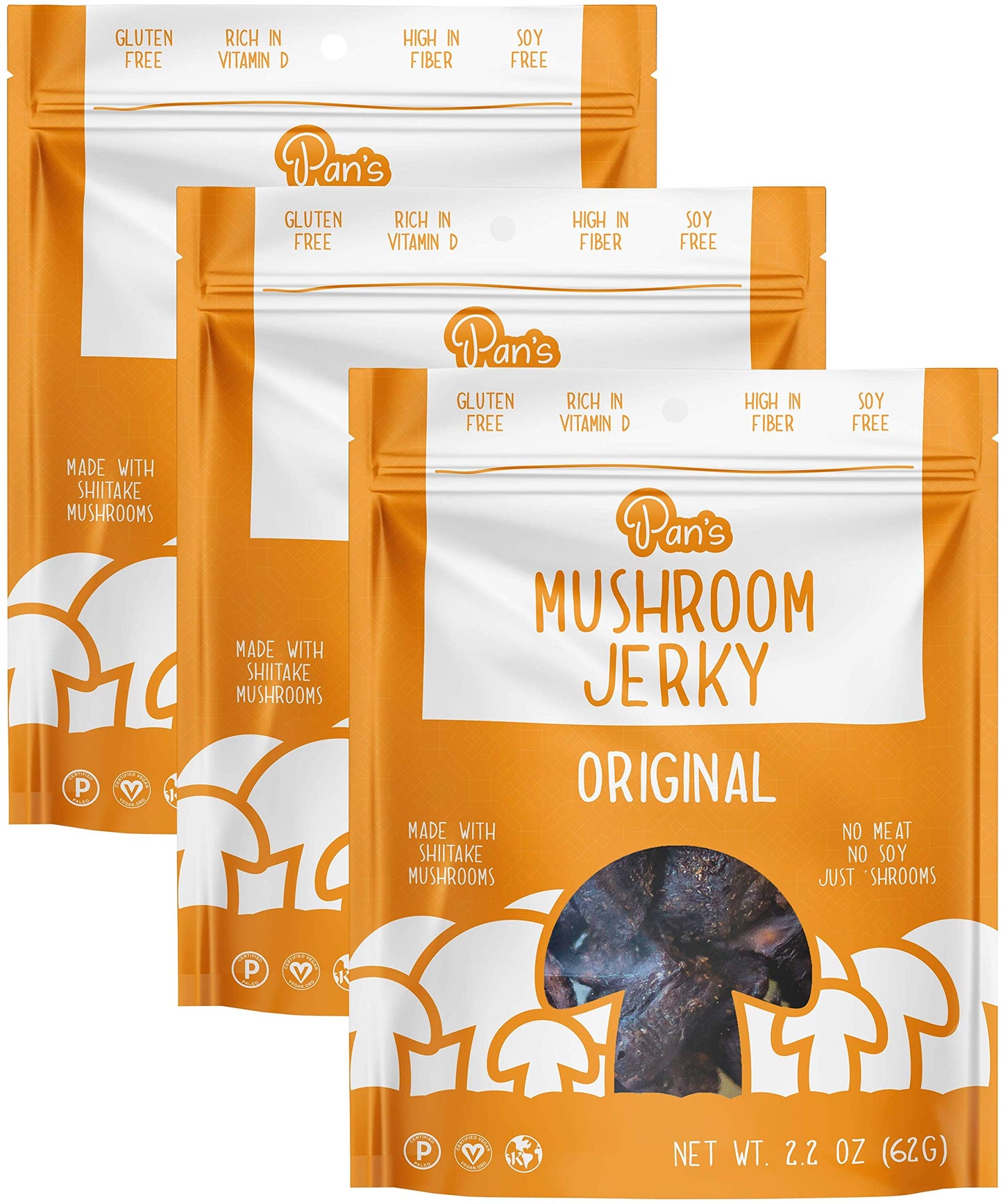 Pan s Mushroom Jerky, Vegan Snacks, Dried Mushrooms Shiitake, Plant based Jerky, Meatless Jerky, Gluten Free, High in Fiber, wi