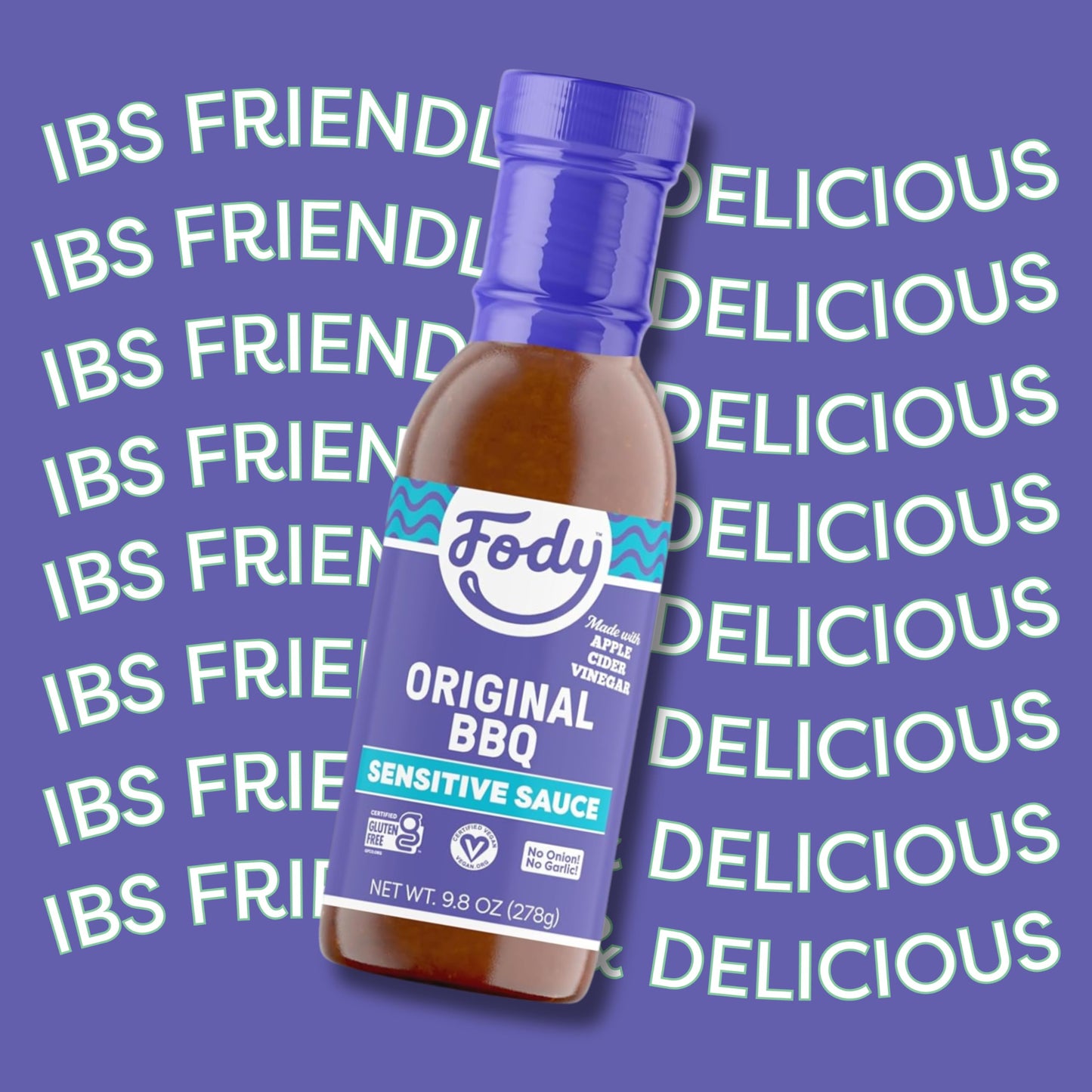 Fody Foods Original BBQ Sauce, 9.8 Oz, Garlic and Onion Free, Low FODMAP Certified, Gut & IBS Friendly, Vegan, Non-GMO, Gluten F