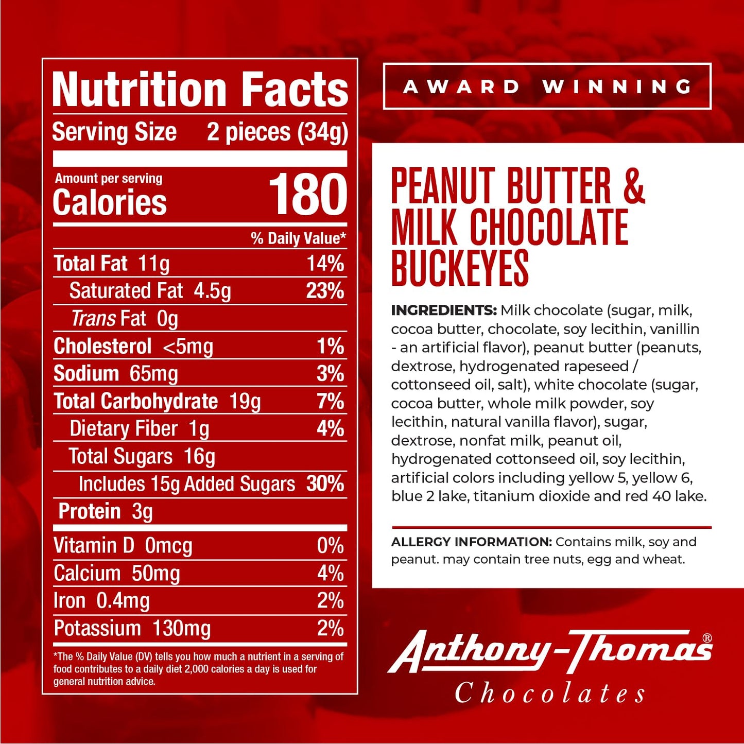 Anthony-Thomas  Peanut Butter & Milk Chocolate Buckeyes in Ohio State Buckeyes Box  Deliciously Delightful Snacks (24 Count)