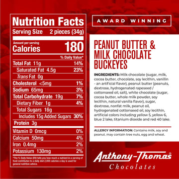 Anthony-Thomas  Peanut Butter & Milk Chocolate Buckeyes in Ohio State Buckeyes Box  Deliciously Delightful Snacks (24 Count)
