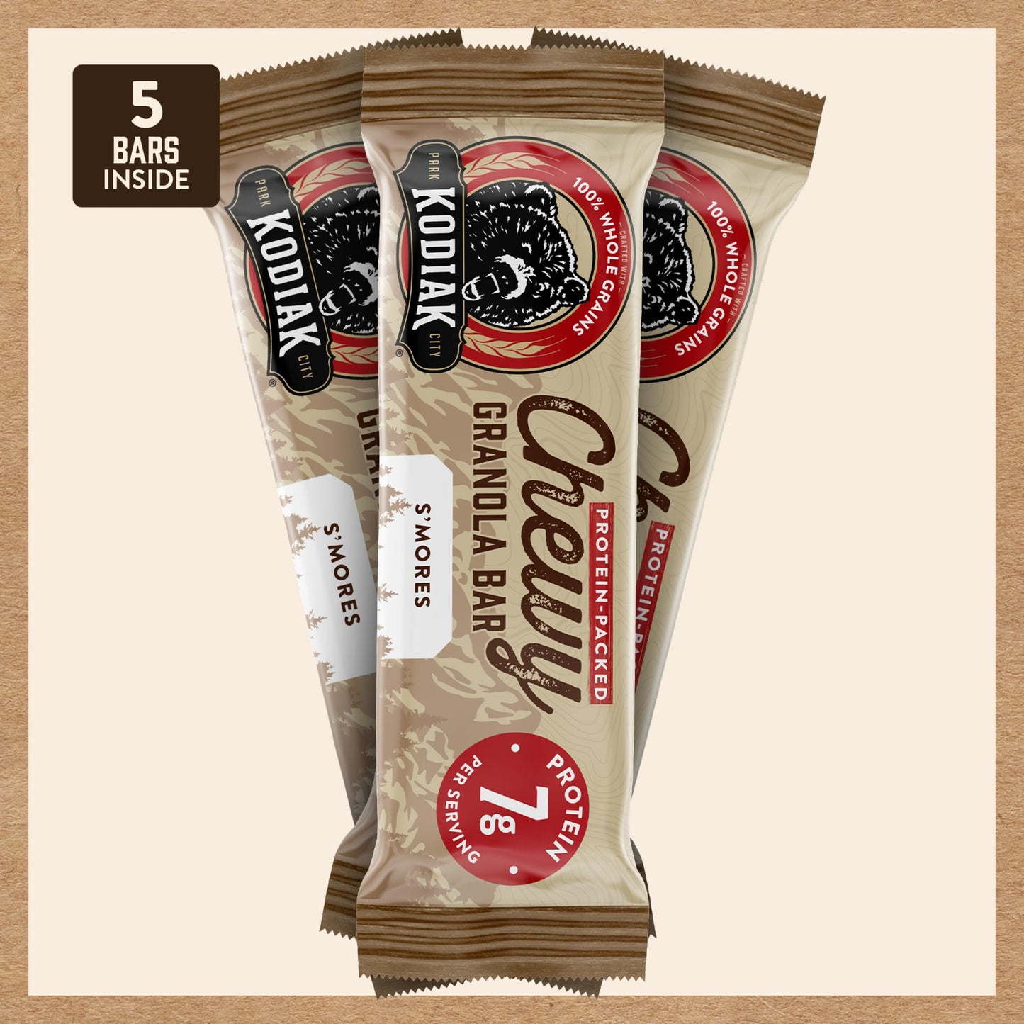 Kodiak Cakes Chewy Granola Snack Bars, S'Mores, High Protein, 100% Whole Grains, 12 Boxes With 5 Bars Each (60 Bars Total)