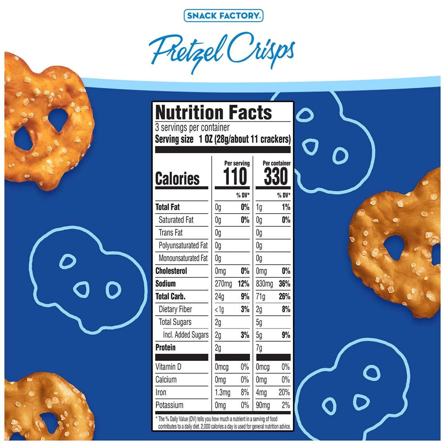 Snack Factory Pretzel Crisps, Original, On-The-Go Bag, 3 Oz (Pack Of 8)