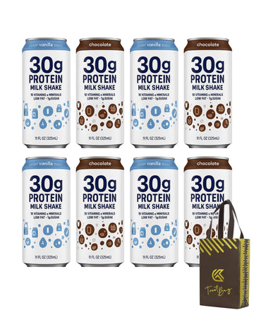 Nurri - 30G Protein  Top-Grade Ultra Filtered Milk Shake  Vanilla & Chocolate Variety Pack  11 Fl Oz  8 Cans