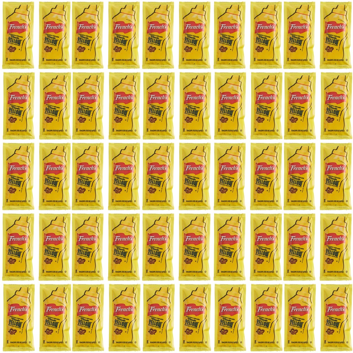 CHRONOS Frenchs Mustard Packets - 50 Count Single Serve (7g each) with Food Safe Slide Seal Bag