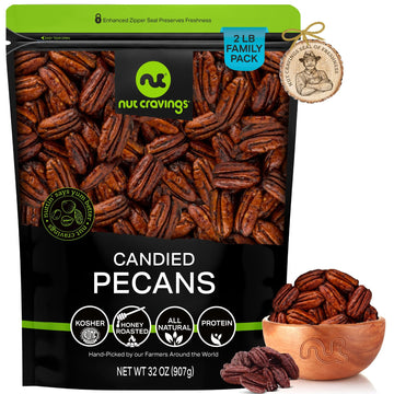 NUT CRAVINGS - Candied Pecans Honey Glazed Praline, No Shell (32oz - 2 LB) Bulk Nuts Packed Fresh in Resealable Bag - Healthy Pr