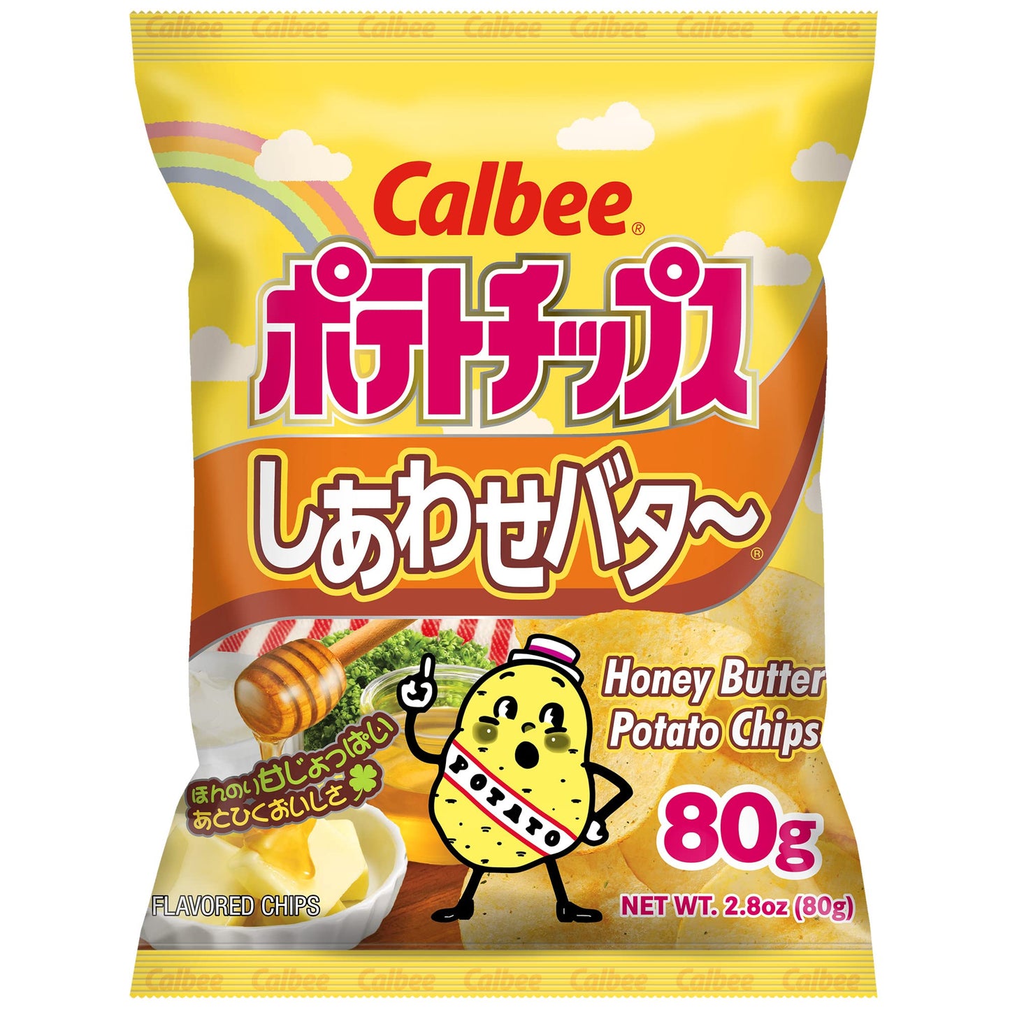 Calbee Potato Chips, Honey Butter Flavor, 2.8 oz, Crunchy Japanese Snack, 6 Pack