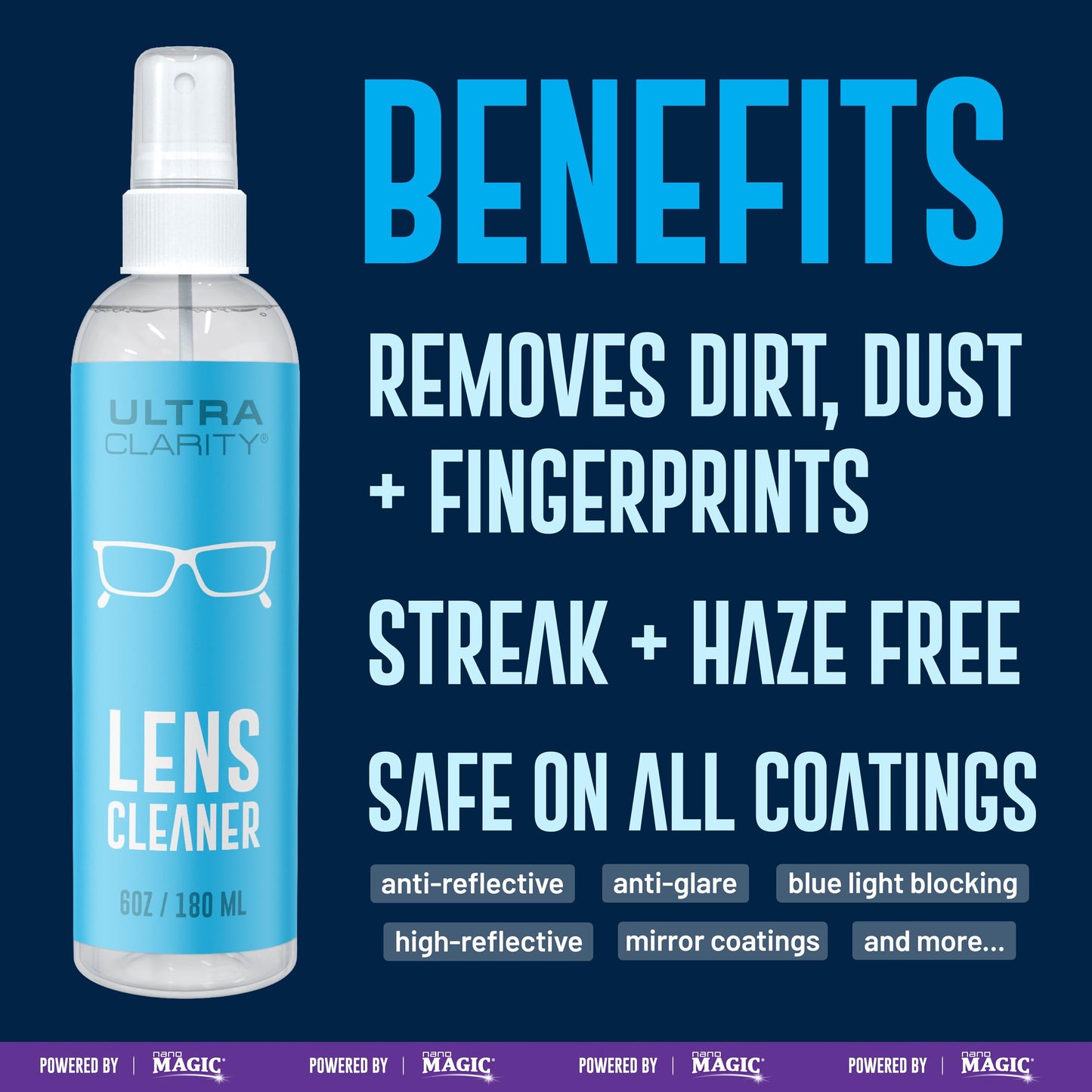 Ultra Clarity 6 oz Nano Magic Eyeglass Lens Cleaning Spray - Professional Grade, Silicone-Free for Glasses & Electronics