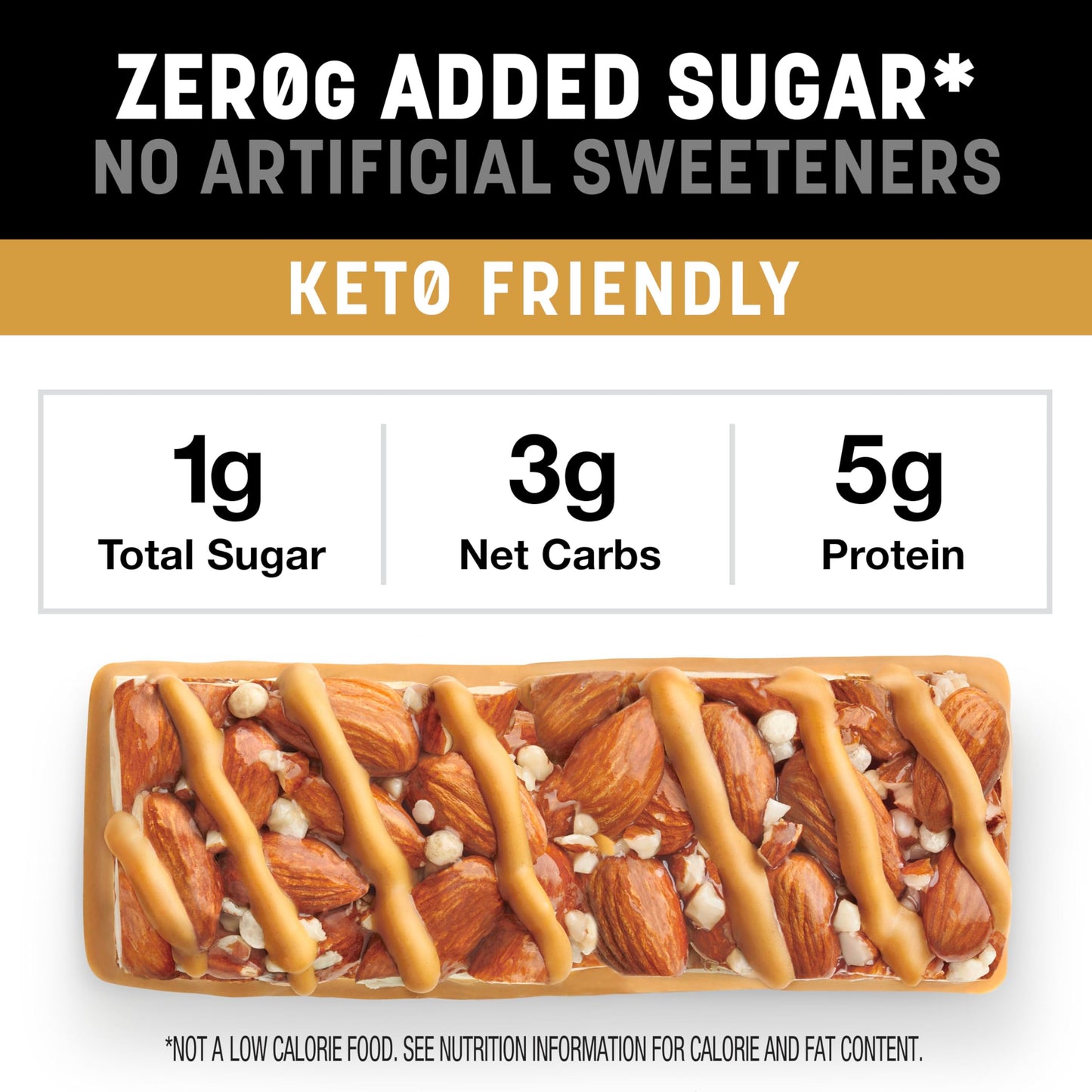 KIND ZERO Added Sugar Bars, Keto Snack, Caramel Almond & Sea Salt, 5g Protein, Gluten Free, 6.2oz Box (Pack of 6)