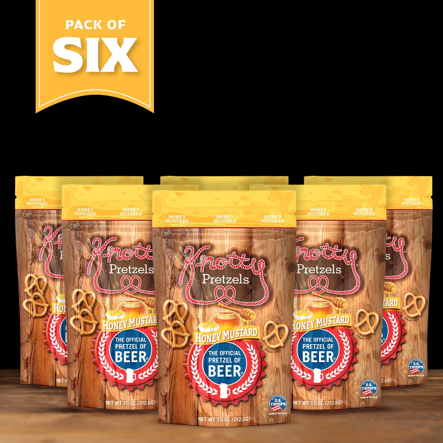 Knotty Pretzels Honey Mustard Seasoned Pretzel Snack Bags, 7.5 Ounce (Pack of 6)