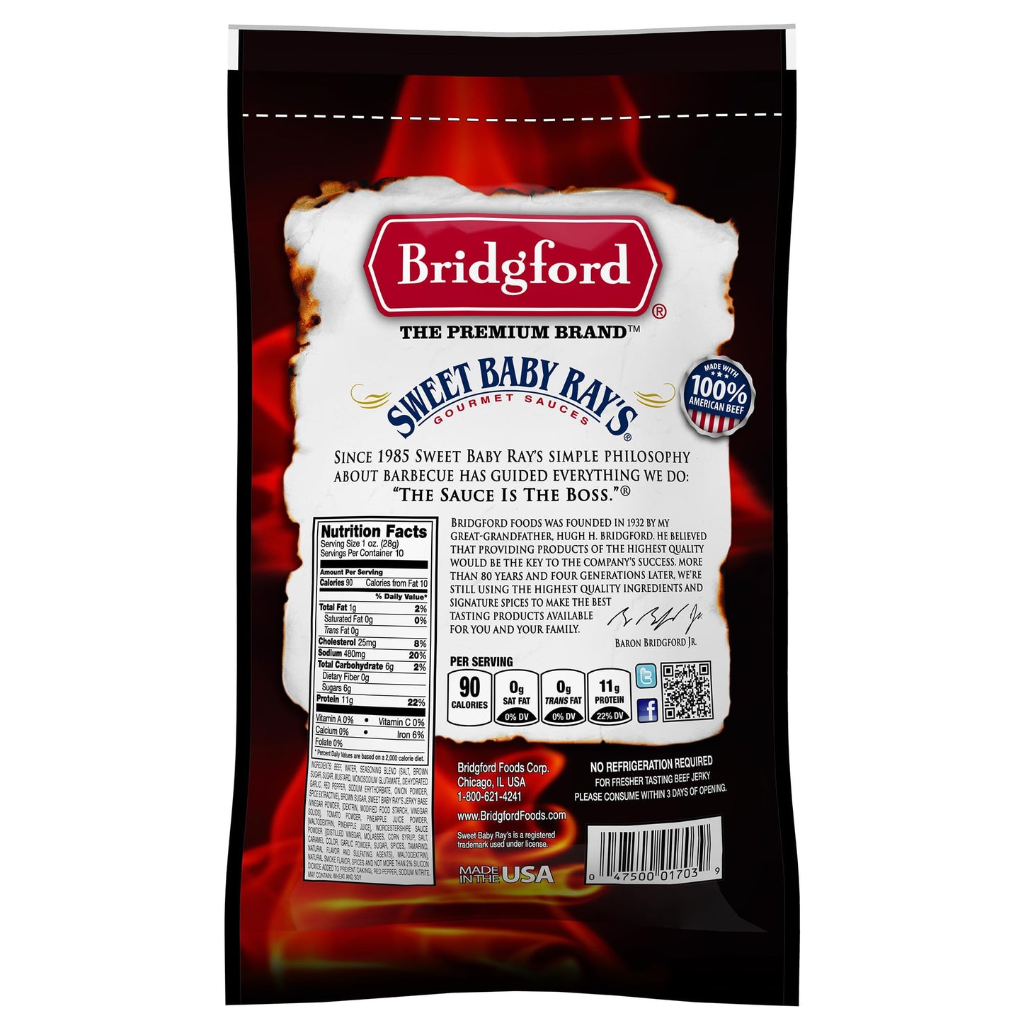 Bridgford Beef Jerky Sweet N Spicy - High Protein Snack - 10 oz Pack of 4