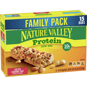 Nature Valley Chewy Protein Granola Bars, Salted Caramel Nut, 15 Bars (Pack Of 6)