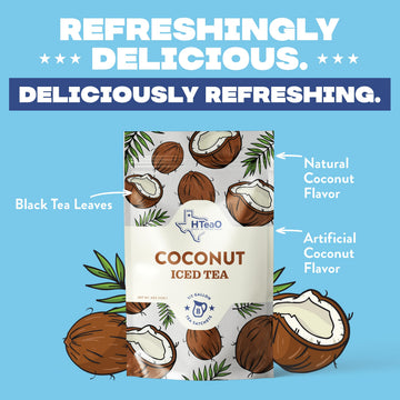 HTEAO Iced Tea Sachets - Coconut Black Tea Mix - Instant Iced Tea - 8 Sachets - 4 Gallons Total