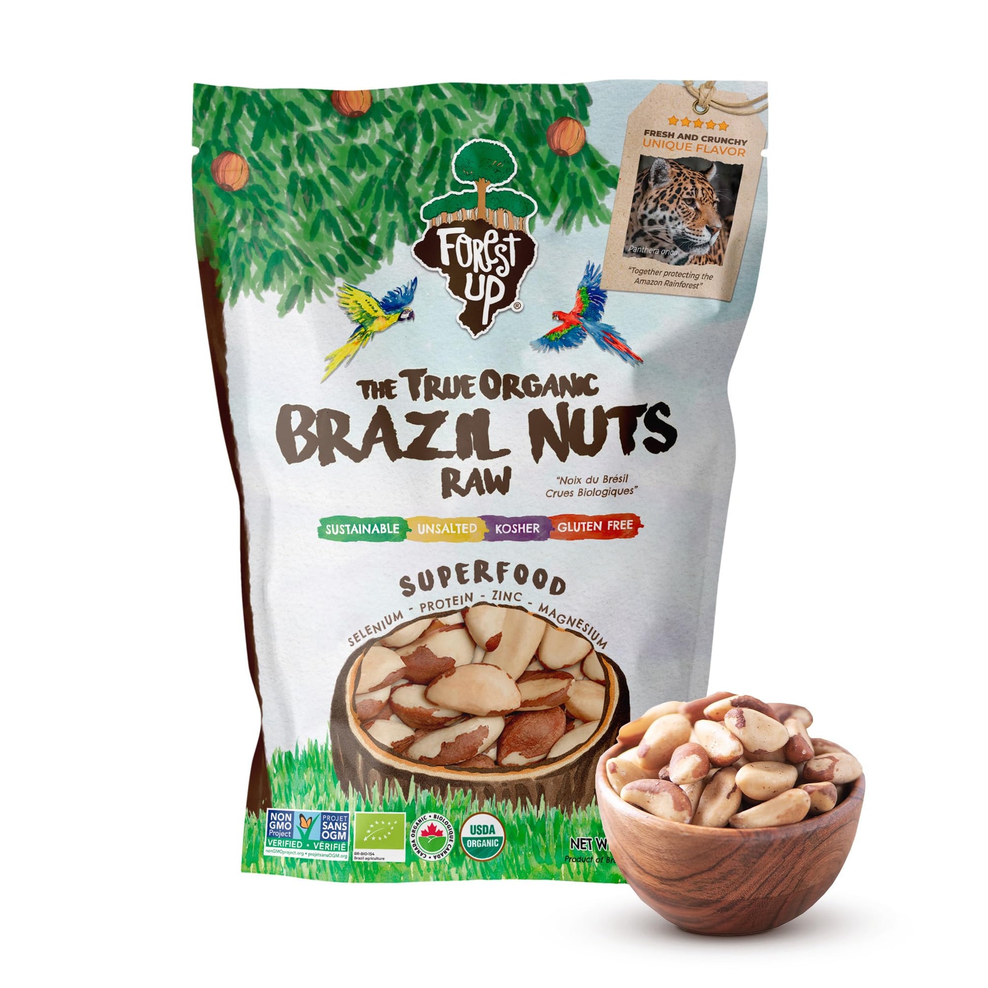 Snack The True Organic Brazil Nuts 15 Oz – Raw And Unsalted – Kosher – Healthy-Rich In Vegetable Protein – Harvested In Large Online Retailer Rainforest – Fresh, Vegan And Gluten Free – Forest Up