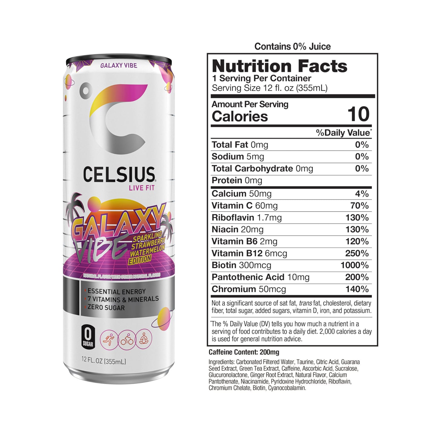CELSIUS Sparkling Galaxy Vibe Energy Drink, 12 Fl Oz, Pack of 12