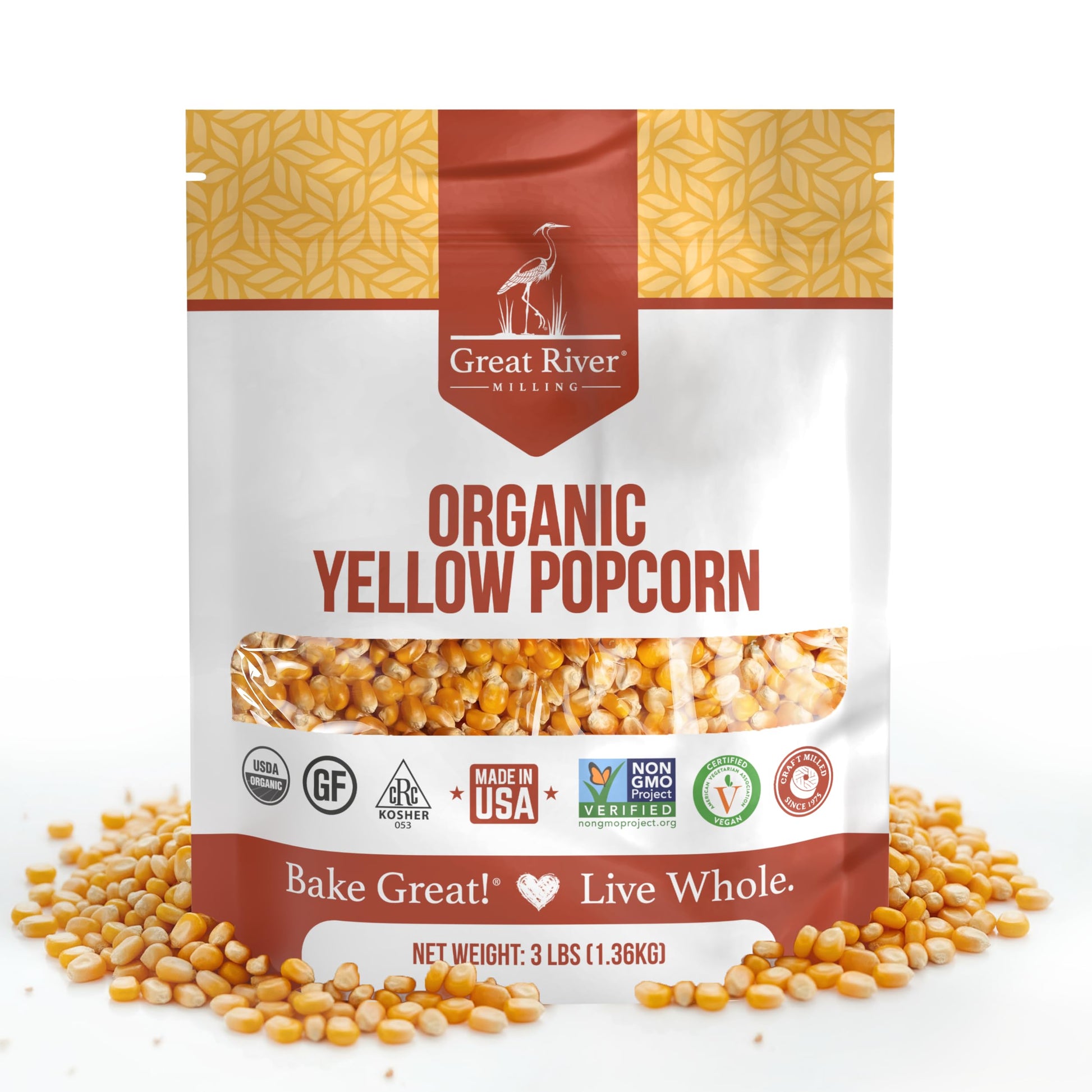 Great River Milling Organic Yellow Popcorn Kernels | Gluten Free Whole Grain Popcorn for Air Popper, Stovetop & Popcorn Machines